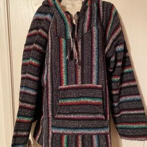 Artesatis La Malinche Rainbow Striped Baja Blanket Drug Rug Hoodie Unisex Sz XL